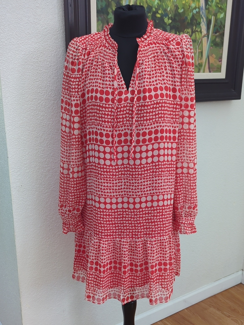 LOFT Red and White Printed Long-Sleeve Dress❤️🔴Size M